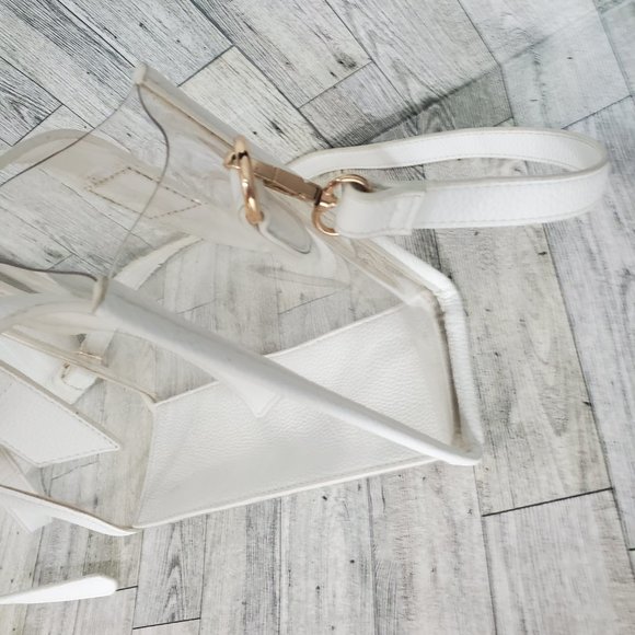 Urban Expressions clear Vinyl handbag W White vegan leather insert. - Picture 9 of 14